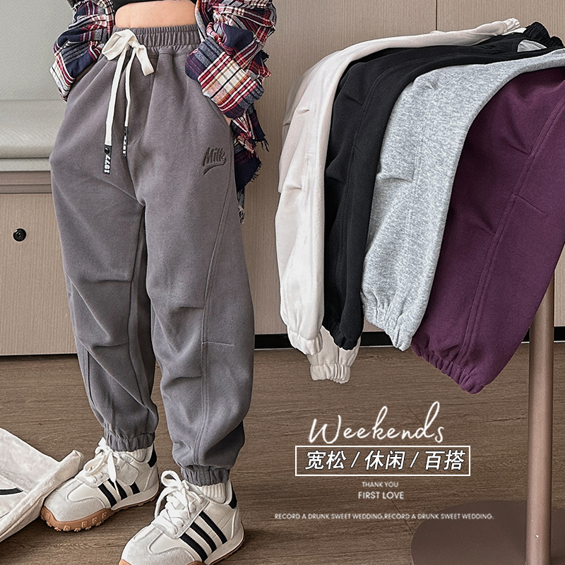 女童休闲裤春秋中大童裤子宽松男女童工装裤百搭儿童运动束脚卫裤