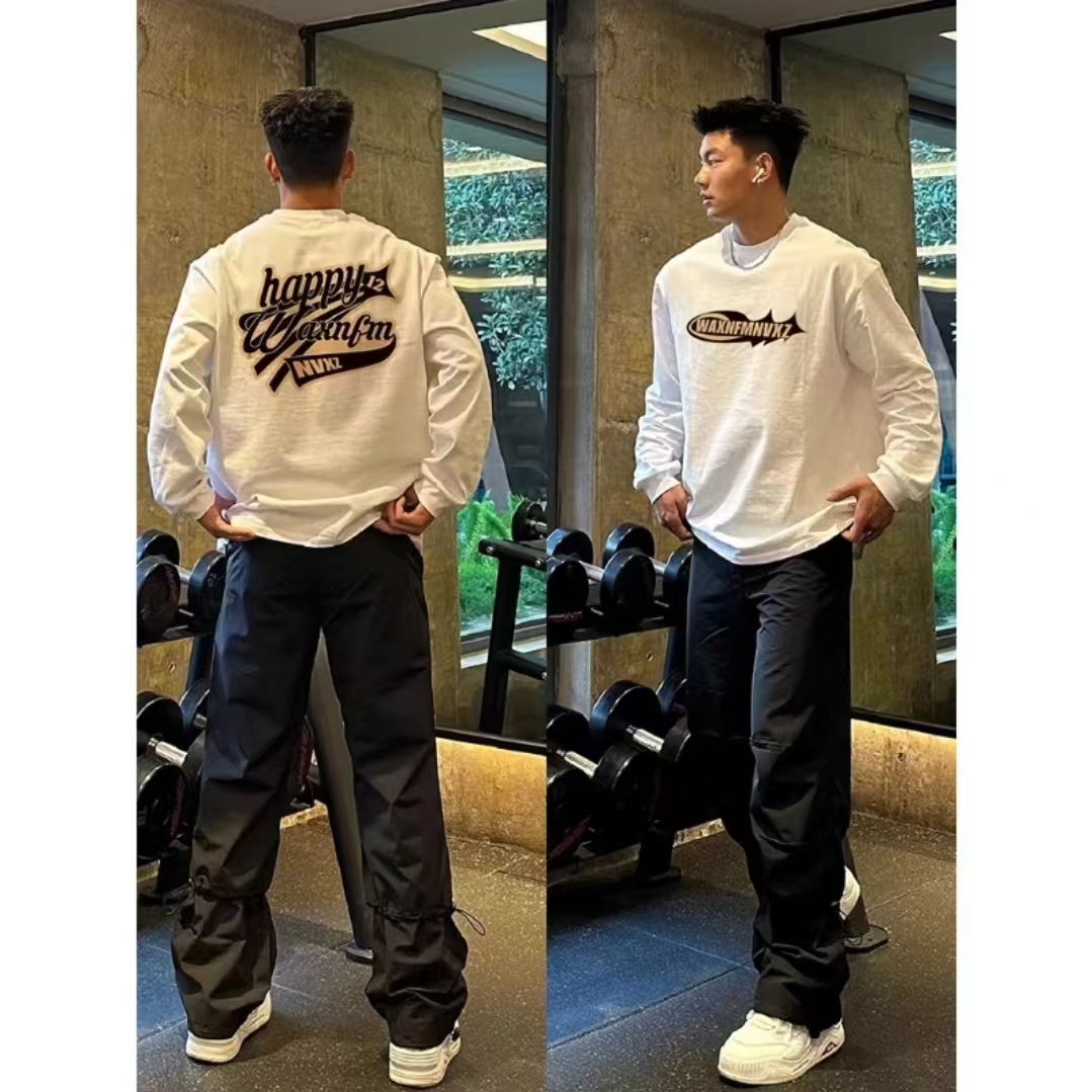 美式复古字母印花长袖T恤男士秋冬潮牌情侣纯棉体恤打底衫百搭