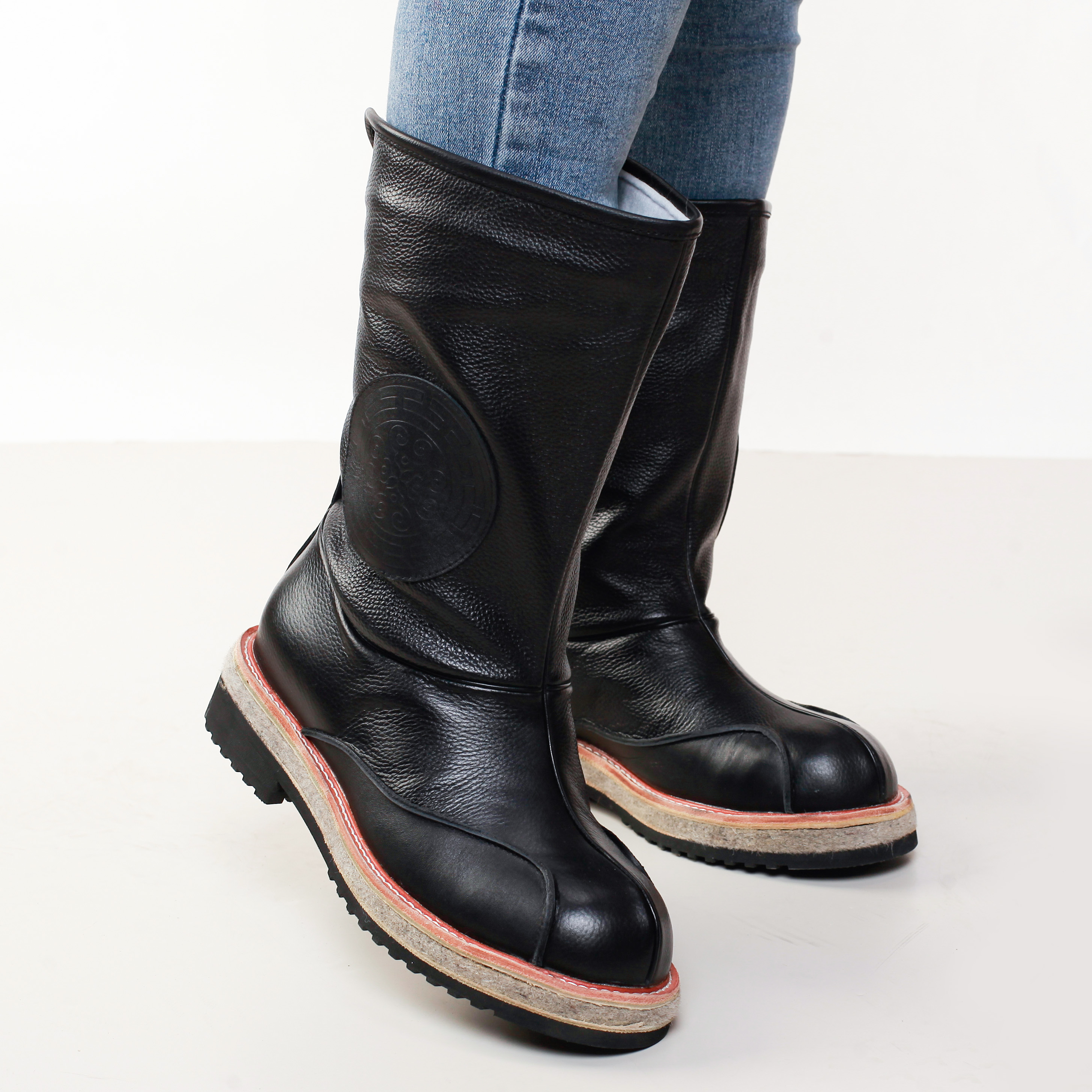 962-1男士冬季中筒时尚民族复古牛皮圆头蒙古男靴传统手工长筒靴