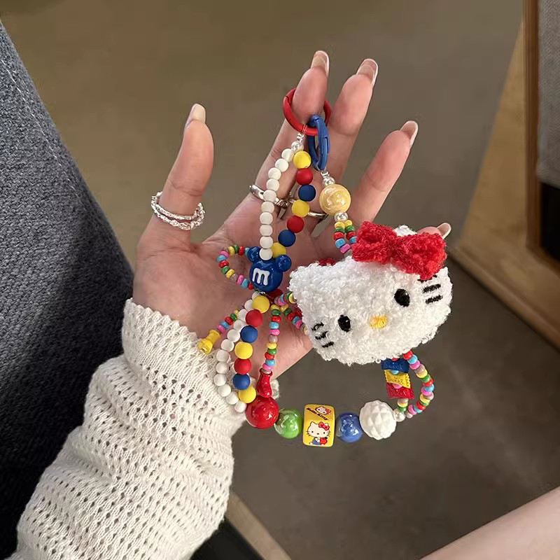 毛绒少女心猫咪彩色串珠手机链手机绳数字挂绳创意挂件背包挂绳