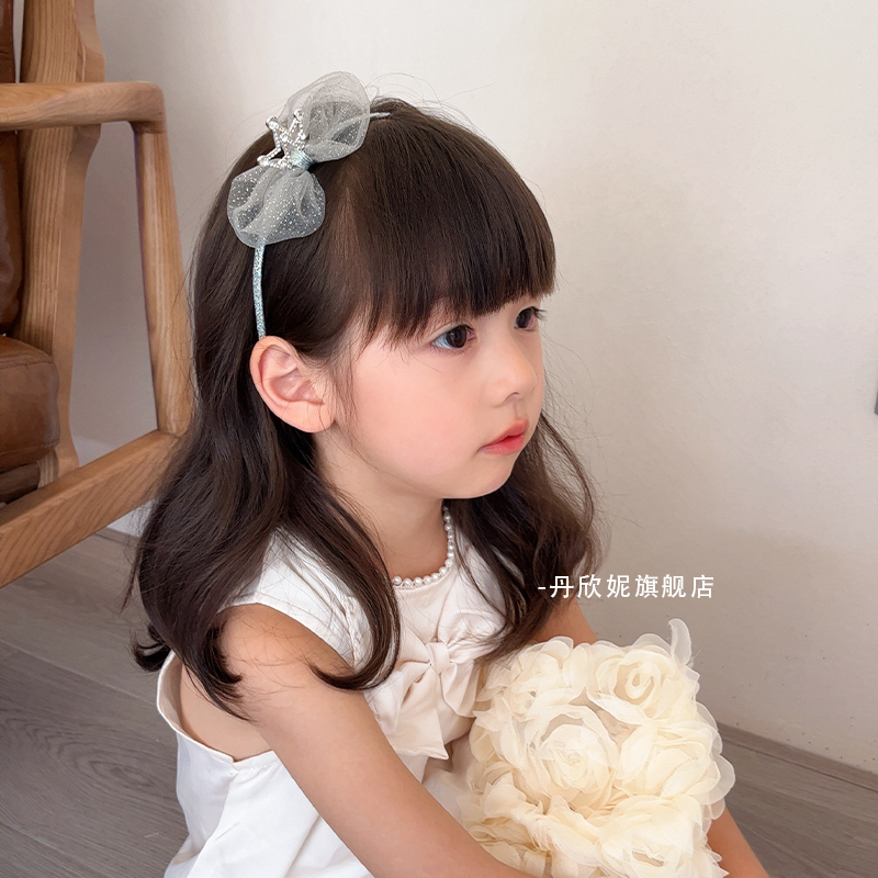 韩国小公主皇冠发箍女童超仙网纱蝴蝶结生日头箍儿童六一节头饰