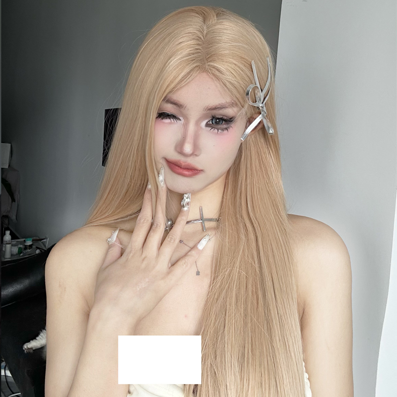 土豆专属-白金bjd假发女小额蕾丝长直发中分百搭日常全头套