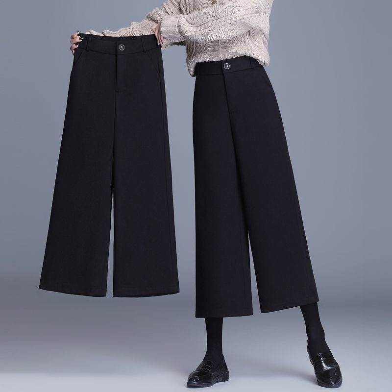 加绒毛呢直筒裤女2025秋冬新款小个子九分裤阔腿宽松显瘦休闲裤子