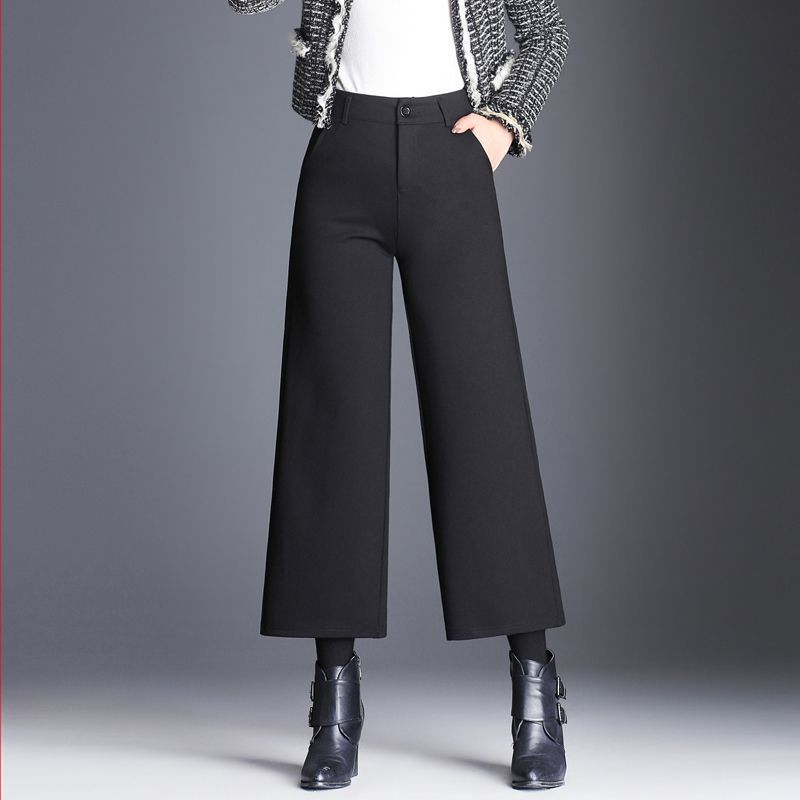 毛呢阔腿裤女秋冬加绒新款小个子显瘦洋气女裤宽松高腰遮肉休闲裤