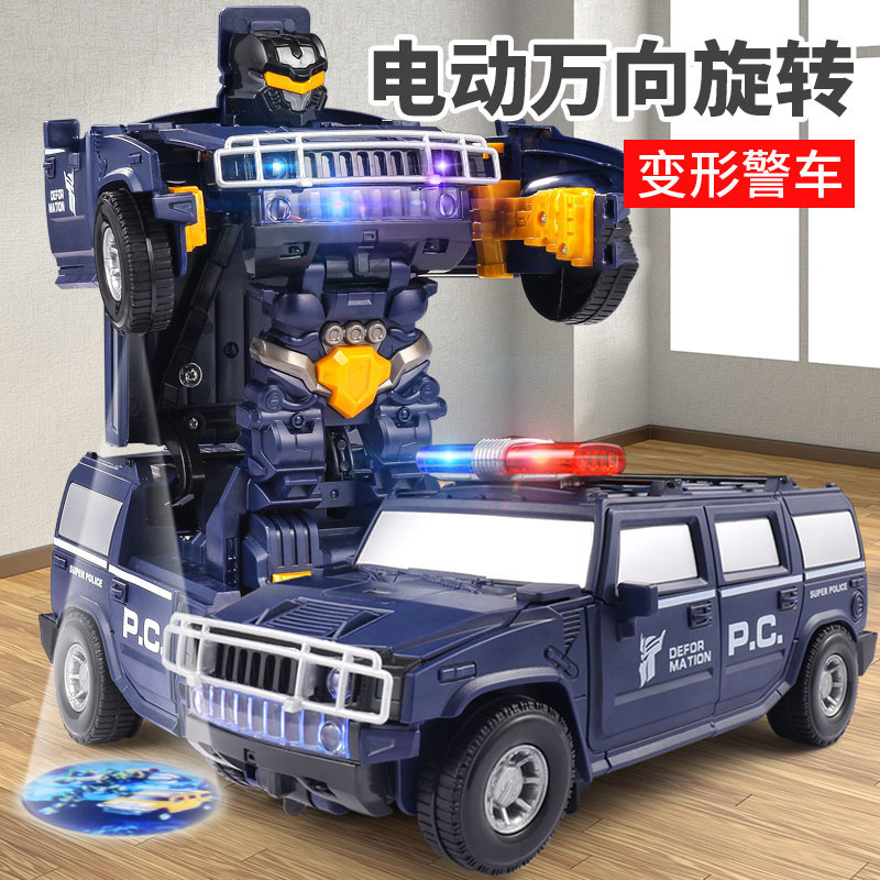 电动跳舞变形旋转车万向警车炫酷儿童男孩女孩逼真小汽车小孩玩具