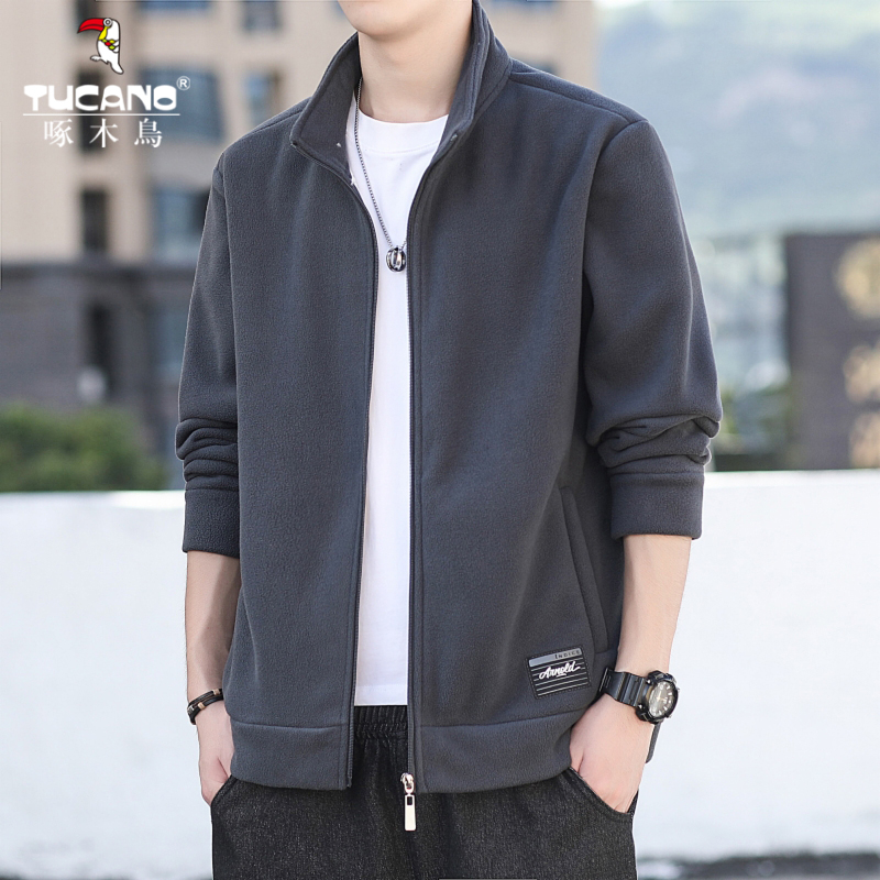 啄木鸟外套男士秋冬季新款立领时尚休闲抓绒衣摇粒绒开衫夹克上衣