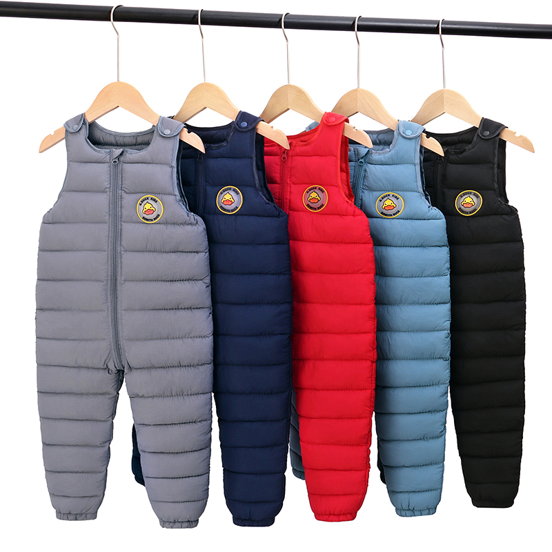 哈罗小黄鸭GDCKKIDS婴幼儿宝宝开裆背带棉裤儿童拉链开裆连体裤