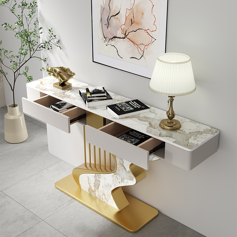 岩板玄关桌轻奢现代创意时尚简约客厅艺术门厅半圆端景台装饰柜