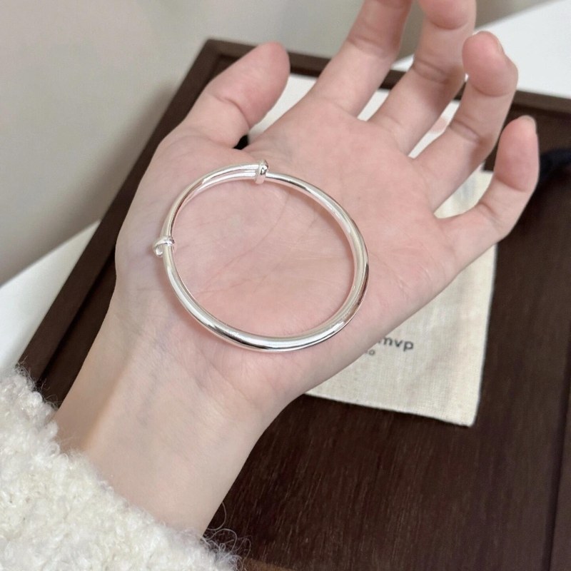 足银手镯 999纯银手镯女实心经典光面素圈推拉简约送女友闺蜜礼物