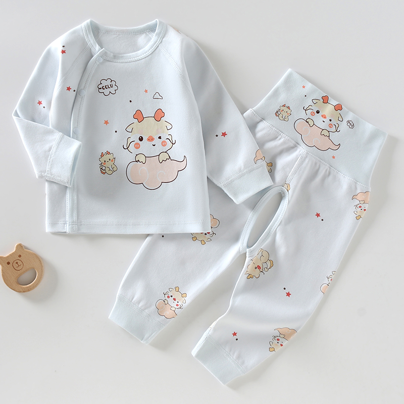 开裆纯棉婴儿内衣分体套装A类春秋冬款宝宝衣服秋衣秋裤高腰护肚