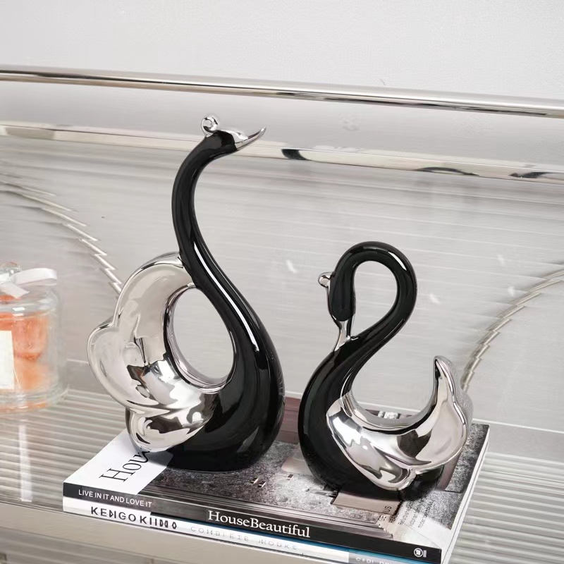 现代轻奢情侣黑白天鹅一对创意客厅玄关装饰品摆件寓意乔迁礼物