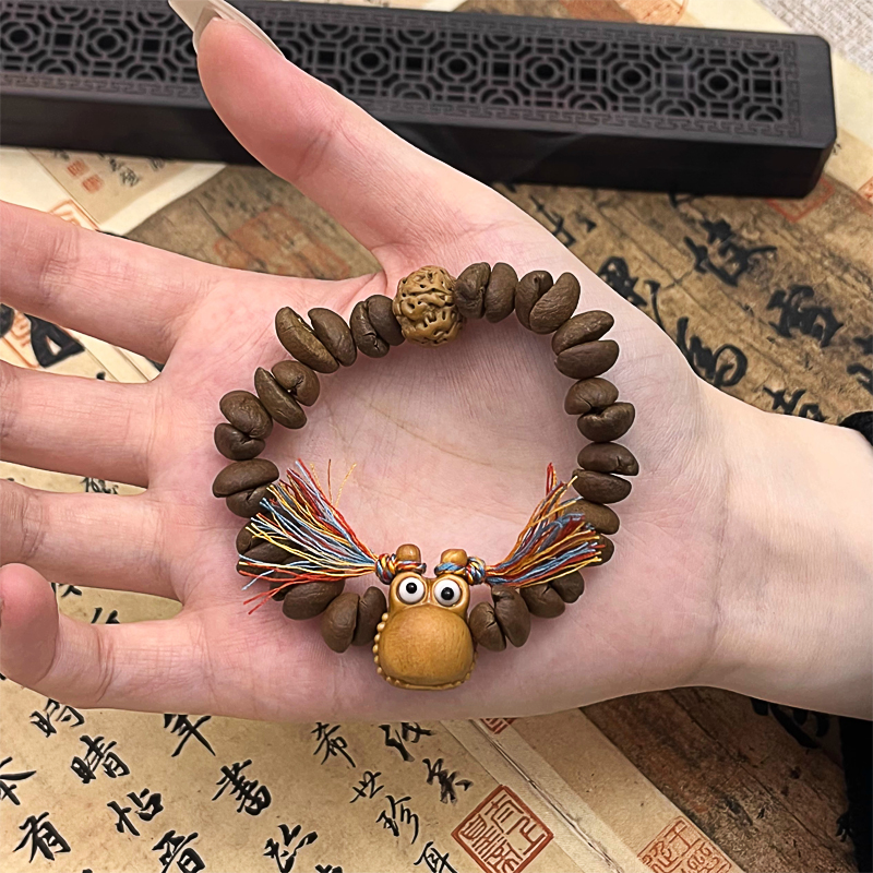 非金属木质手链 双马尾蛙蛙 咖啡豆串珠手链男女款高级感情侣手串