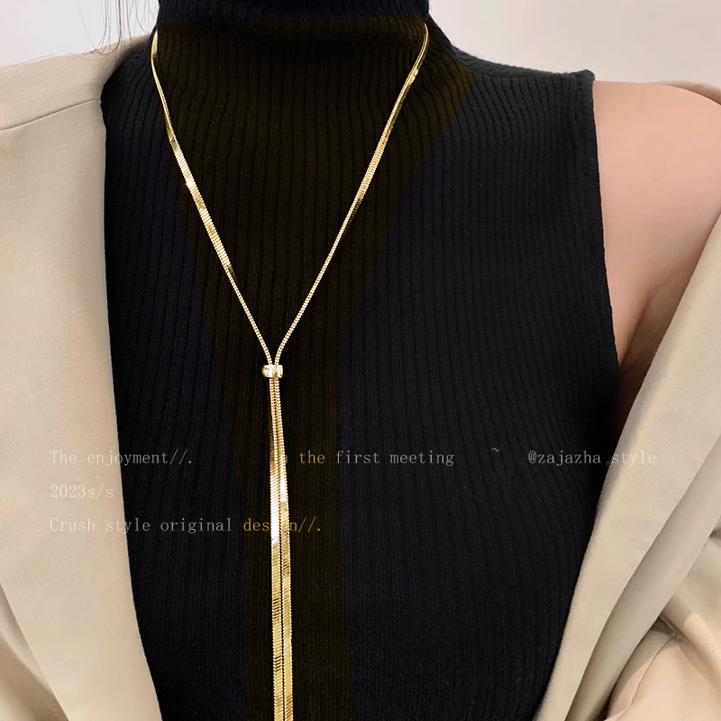 钛钢项链 抽拉长款毛衣链女小众简约冷淡风项链秋冬百搭卫衣链ins