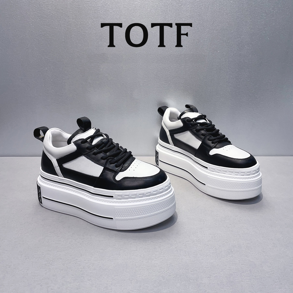 TOTF厚底熊猫鞋增高松糕板鞋2025年春夏潮流显瘦拼色百搭小白鞋女