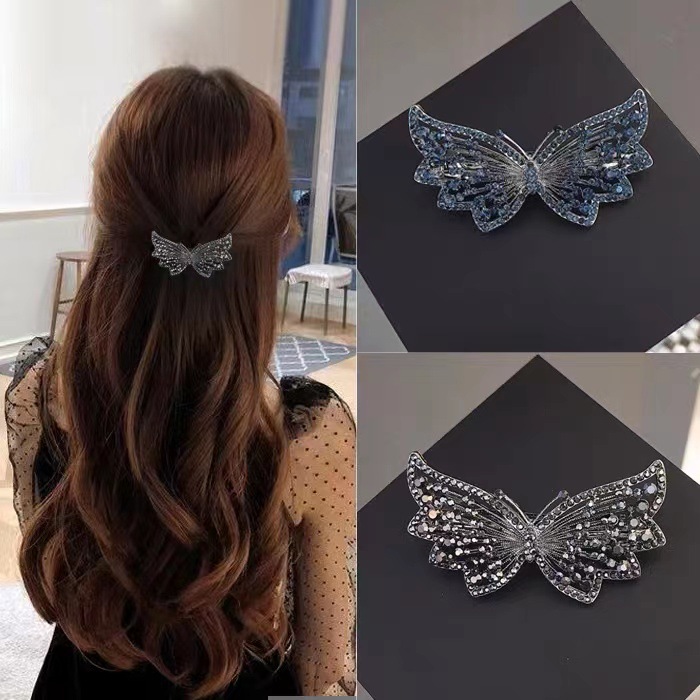 日韩优雅水蝴蝶弹簧夹后脑勺顶夹横夹半扎发卡子发夹百搭一字夹