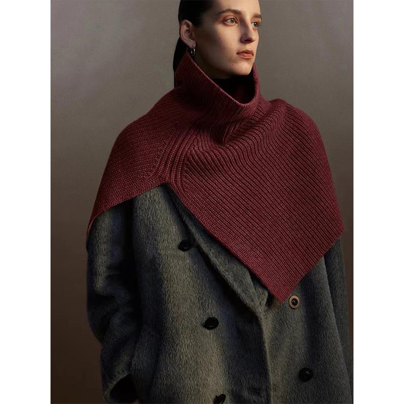 高级感酒红纯色围脖时尚风百搭披肩不起球针织女秋冬保暖安哥拉