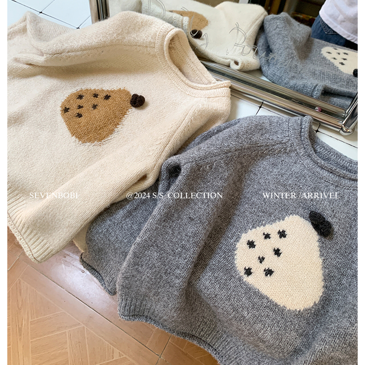 女童毛衣2025秋冬新款卷边洋气韩版卡通男女宝宝宽松打底针织外套