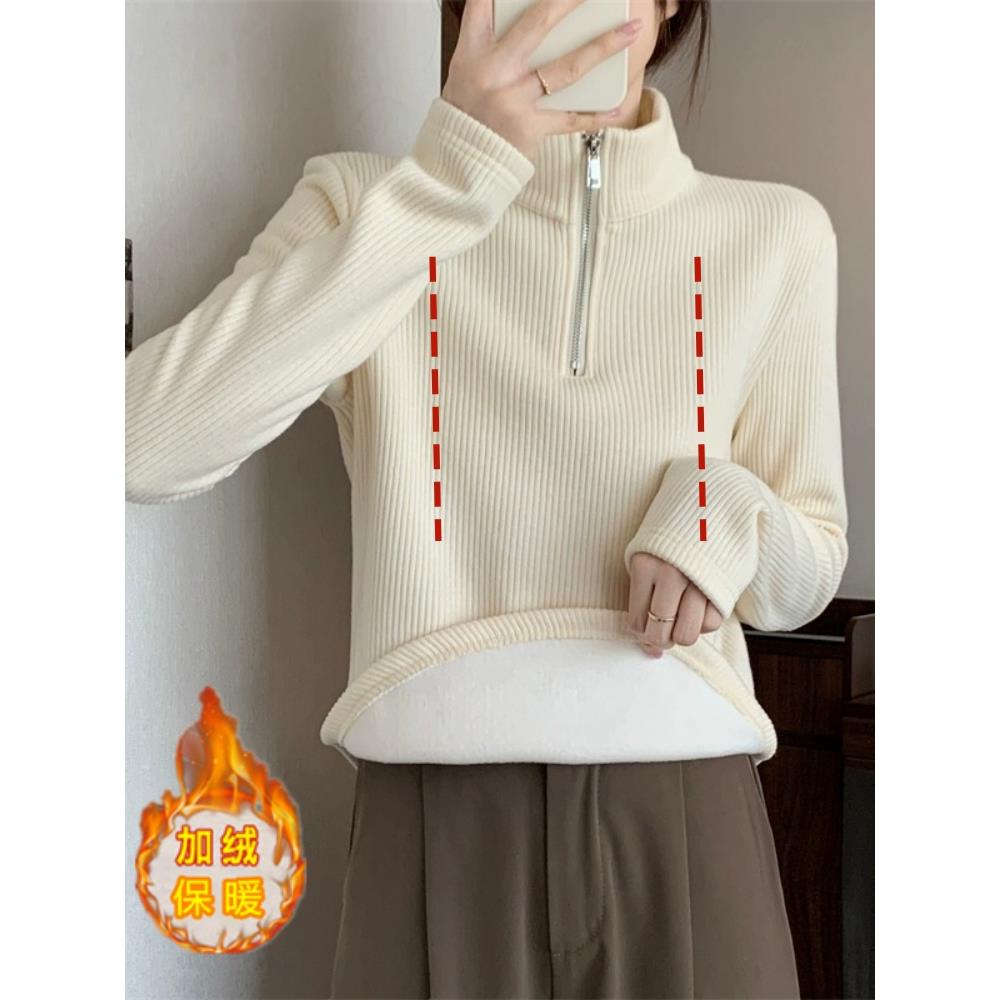 哺乳上衣秋冬季外出辣妈款半高领卫衣加绒产后喂奶期衣服外穿打底