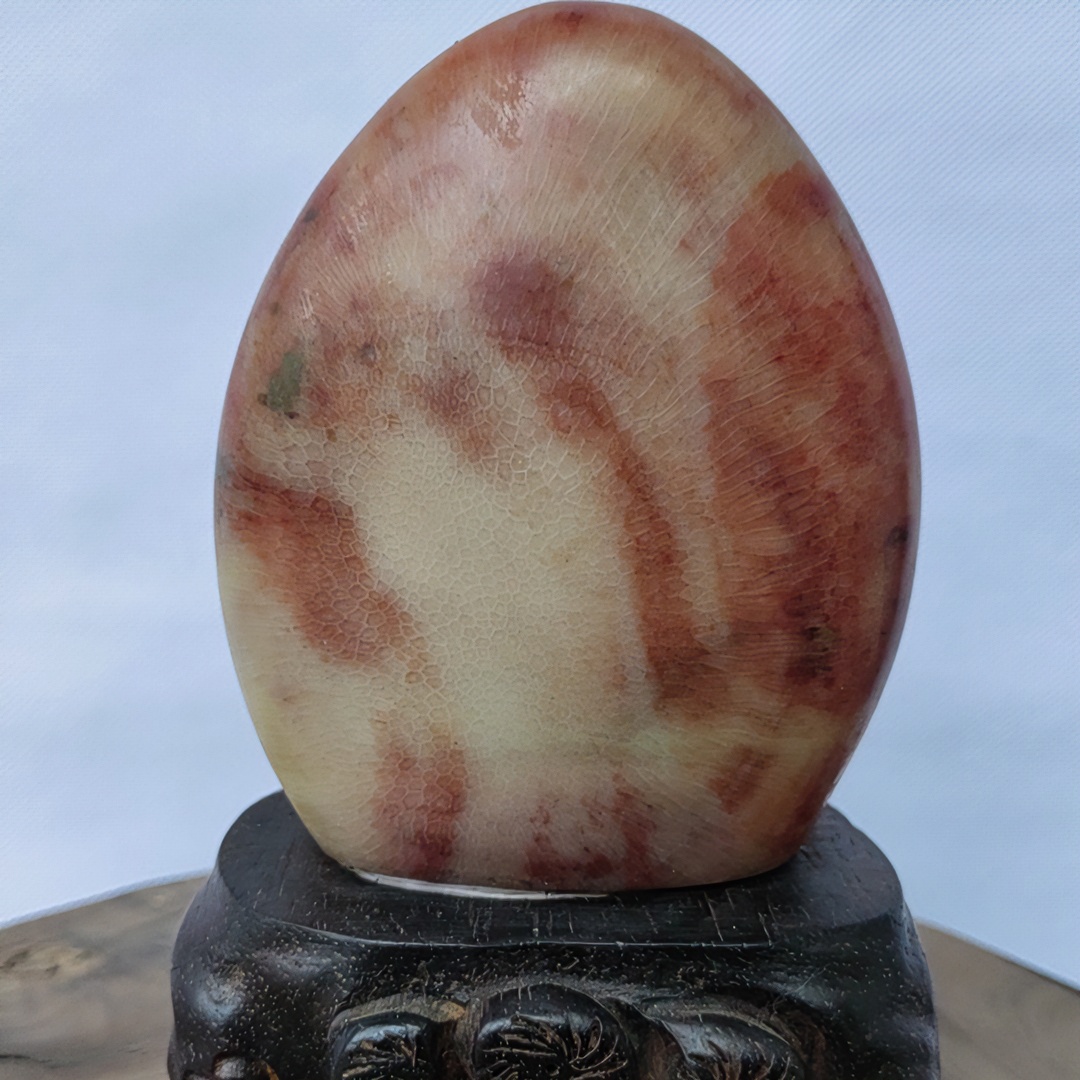 珊瑚玉菊花纹打磨摆件纯手工玄关手工艺