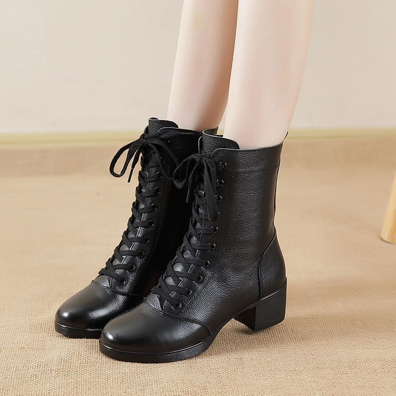 新款秋冬真皮加绒软底舞蹈鞋广场舞女鞋连底跳舞鞋女士水兵舞靴子