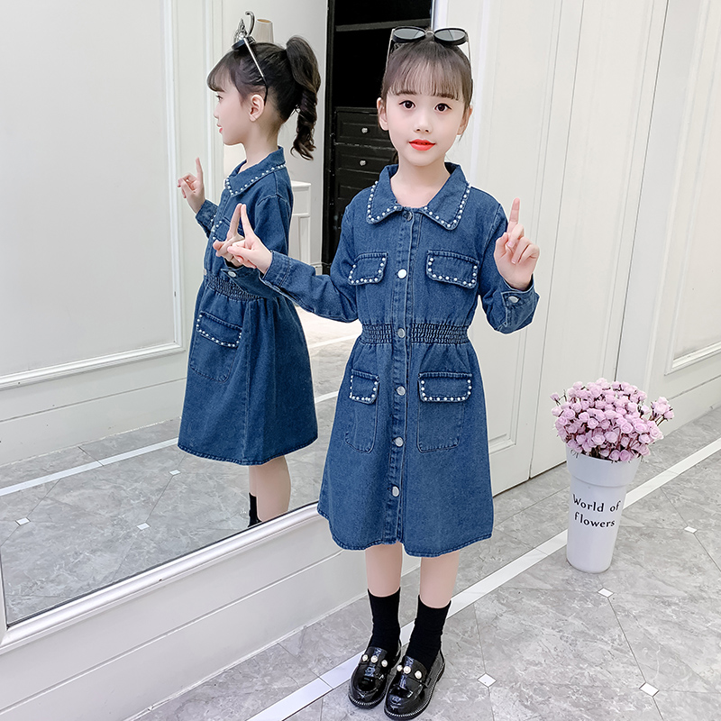 女童连衣裙秋装2024年新款儿童牛仔裙子春秋季洋气大童时髦公主裙