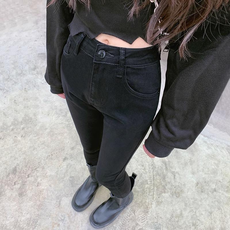 黑色小脚牛仔裤女春秋2025新款外穿紧身女士高腰显瘦小个子铅笔裤