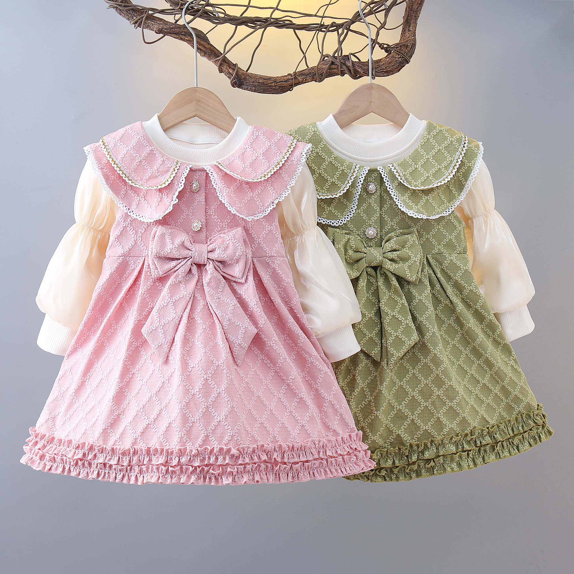 女童秋季韩版公主风洋气宝宝长袖小女孩女宝连衣裙套装