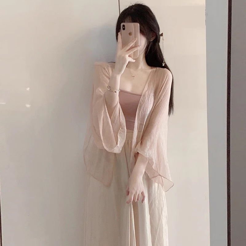 珠光雪纺旗袍外搭开衫冰丝防晒衣女夏季2024新款中式国风薄款外套