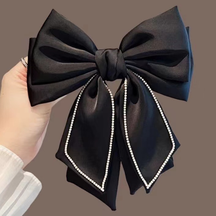 高级感缎面蝴蝶结发夹镶钻款后脑勺弹簧夹气质法式复古顶夹头饰女