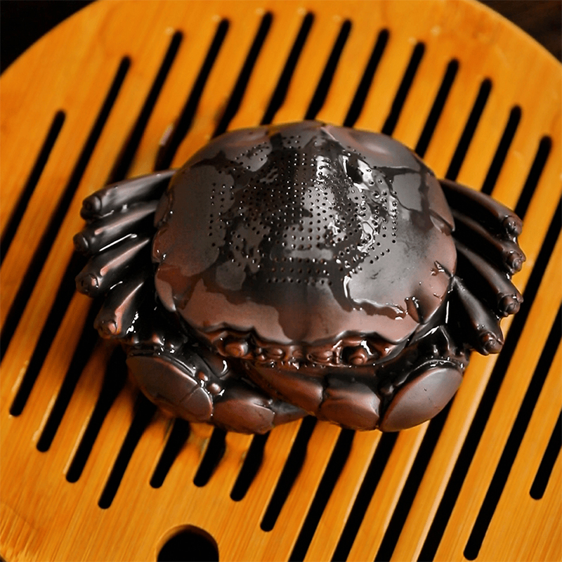 紫陶螃蟹茶漏茶叶过滤网紫陶茶宠摆件茶滤茶道配件滤茶器盖置