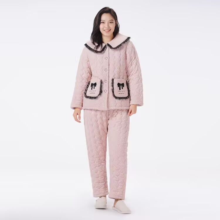 女士睡衣24新款加厚加绒三层夹棉可外穿家居服套装LHT1T5