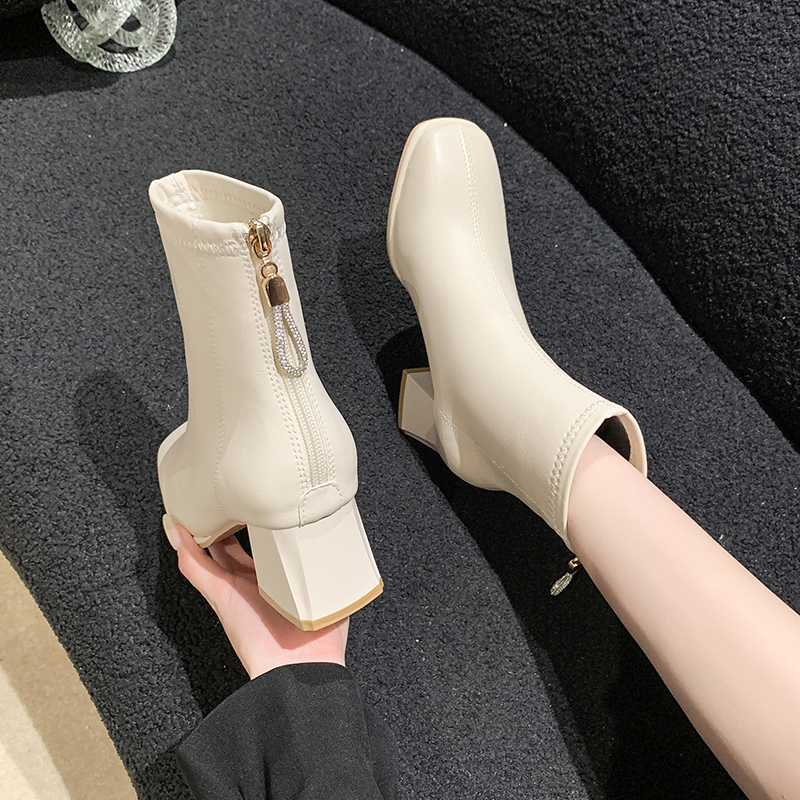2025秋冬新款方头粗跟时尚百搭女靴短靴瘦瘦靴2002-2