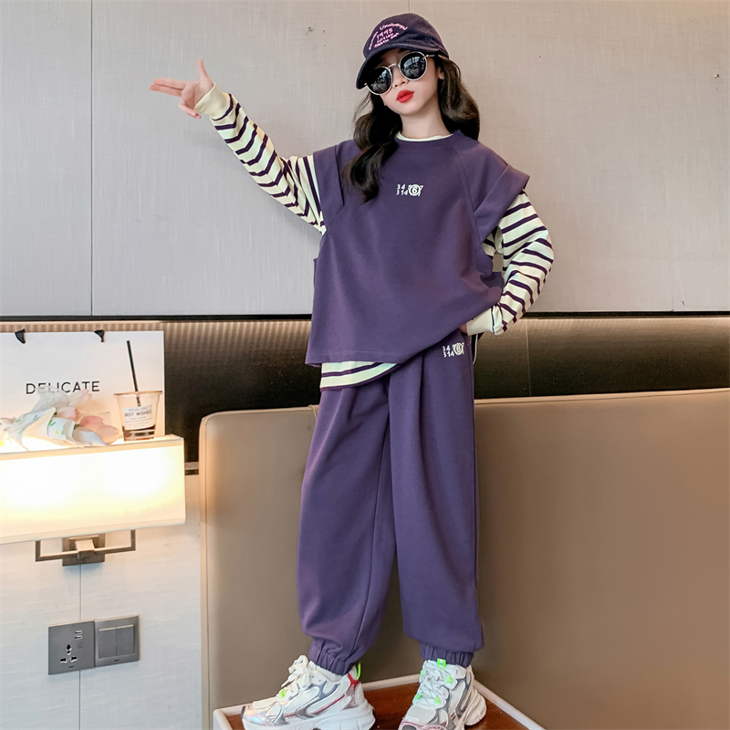 女童春秋套装新款韩版中大儿童6-12岁女孩潮款洋气时尚马甲三件套