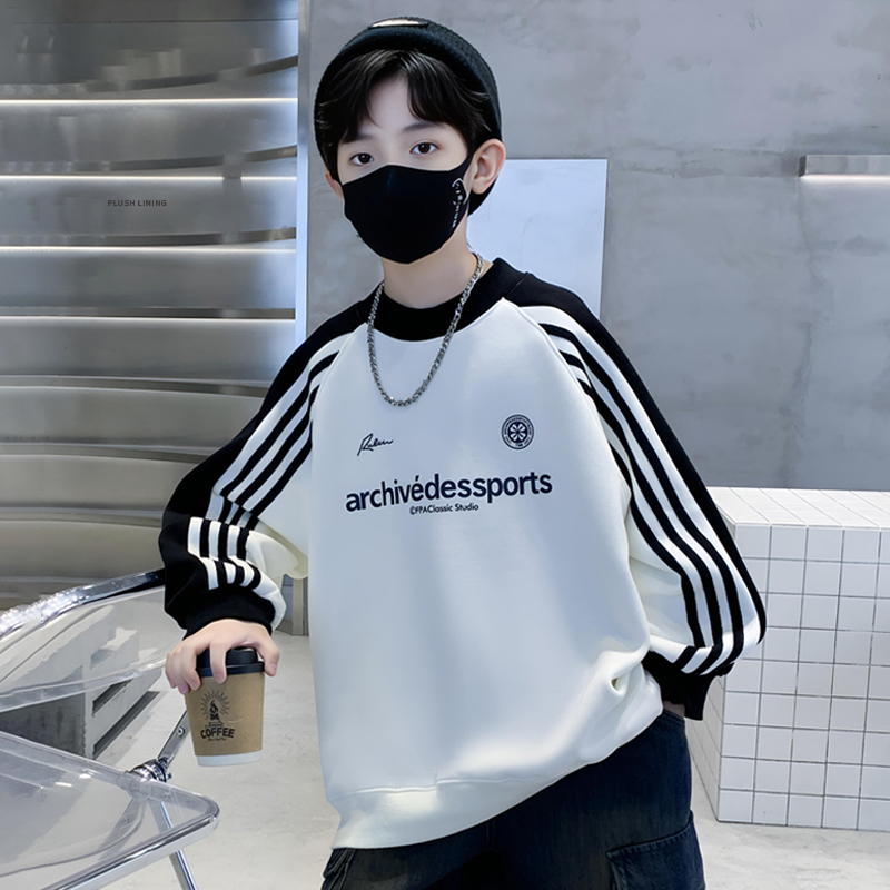 男童卫衣春秋款2025冬季新款男孩秋装加绒上衣长袖t恤儿童打底衫