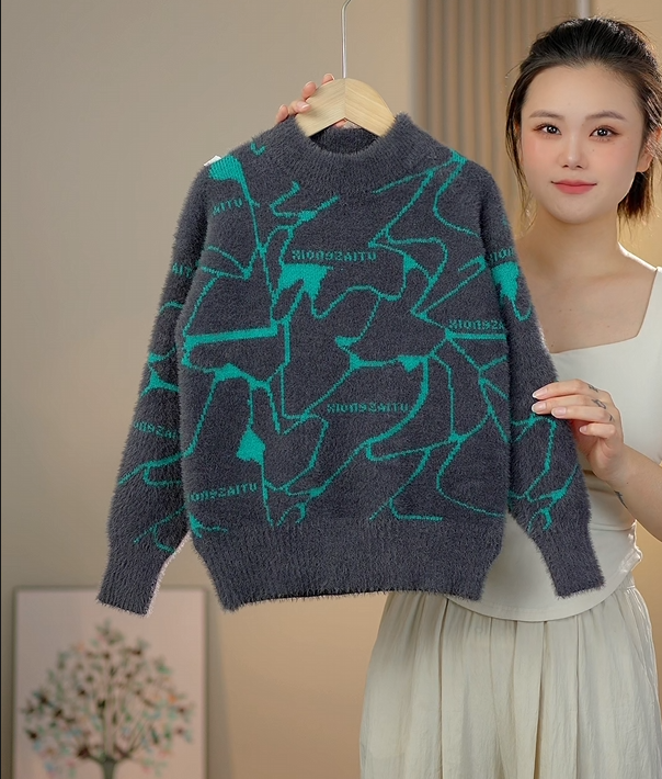 新款男童加绒加厚洋气百搭休闲毛衣中大童圆领套头仿水貂打底衫