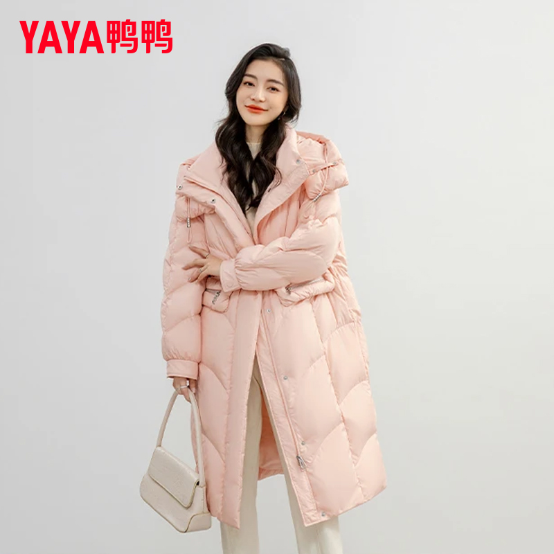 YAYA/鸭鸭羽绒服女长款冬季纯色时尚简约休闲保暖外套YE3B603991D