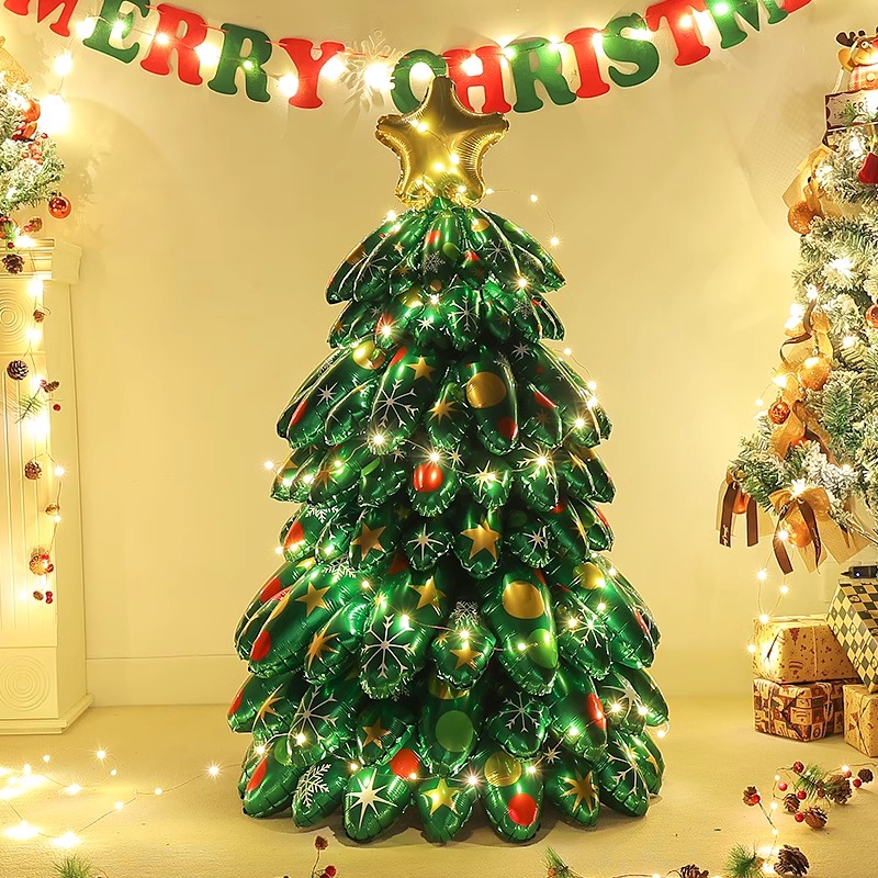 圣诞节圣诞树气球装饰品立柱立体充气派对摆件幼儿园商场氛围布置