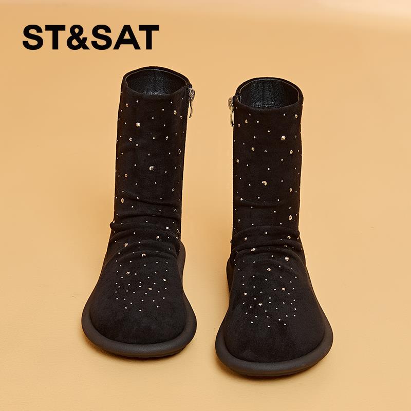 星期六水钻满天星个性雪地靴女款2025冬季新款加绒加厚保暖中筒靴