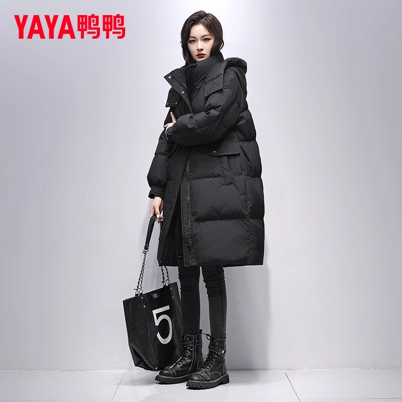鸭鸭正品中长款羽绒服女2025年新款冬季防寒时尚宽松休闲女士外套
