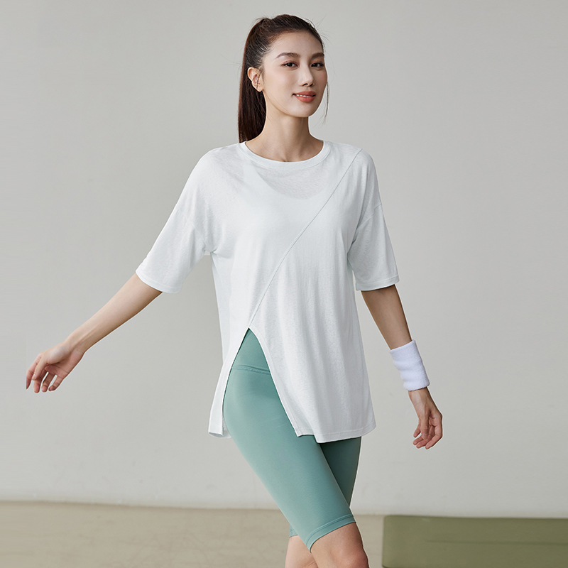 夏季新款瑜伽服女宽松透气短袖跑步训练专业普拉提罩衫运动上衣夏