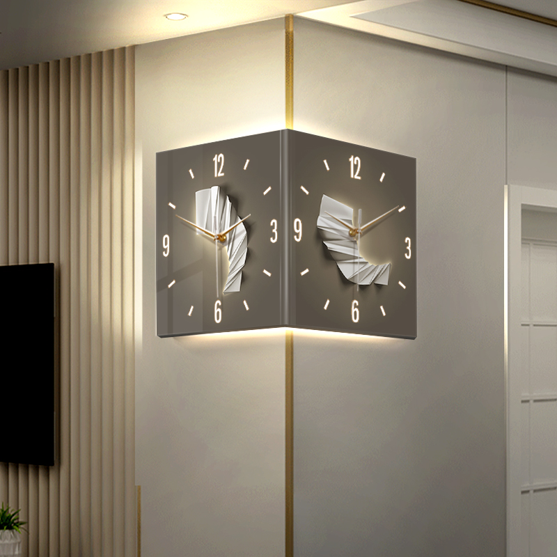 《柔情岁月》-免打孔转角时钟led转角拐角挂钟静音餐厅阳角钟挂画