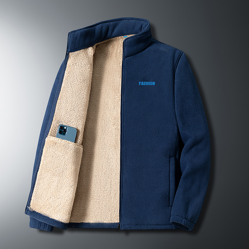 男士中年立领拉链卫衣男士摇粒手抓绒外套爸爸装上衣秋冬夹克潮流