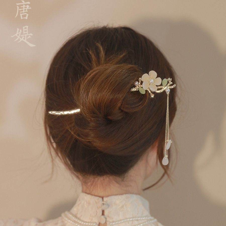 非金属发饰 精致玉兰花流苏发簪简约现代盘发步摇簪子女古风旗
