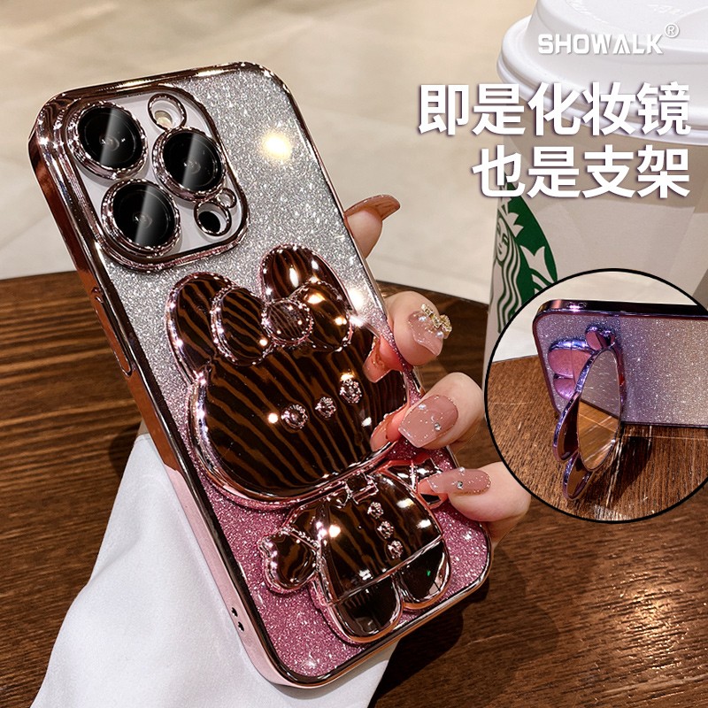 苹果14手机壳iPhone13带镜头膜12Promax高级感女新款11带镜子支架