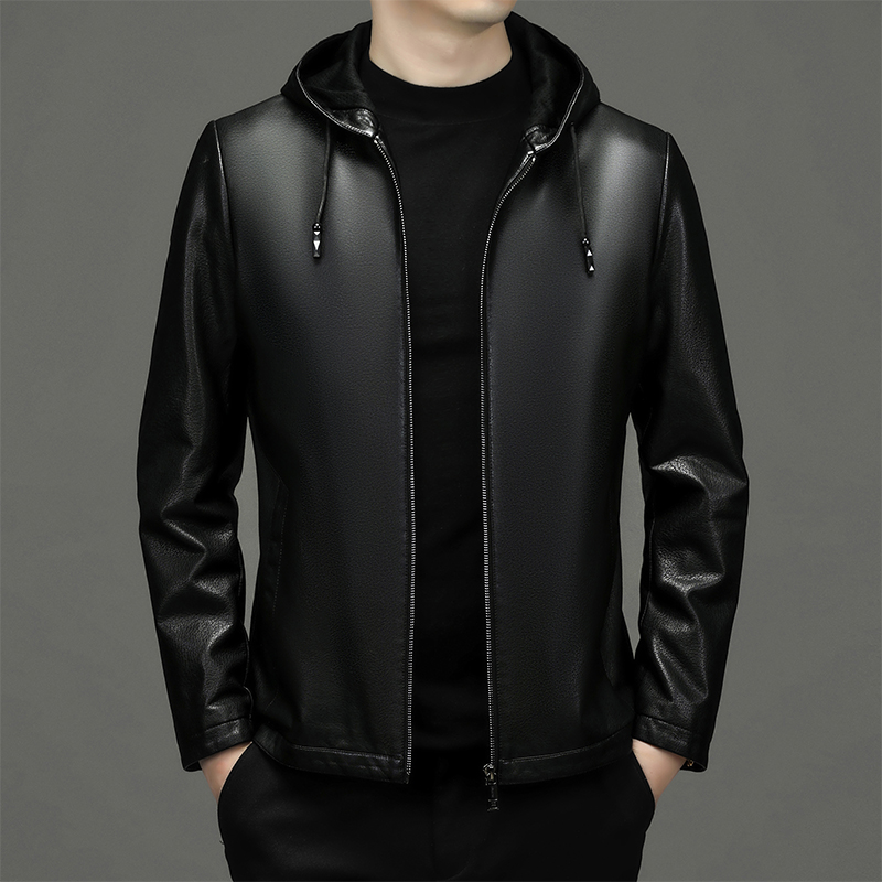 【海宁精选】男士真皮秋冬新款山羊皮海宁轻奢商务百搭休闲连帽皮衣