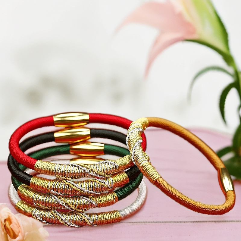 五行龙绳手工编织传统寓意情侣红手绳镯金木水火土款盘龙手绳含砂