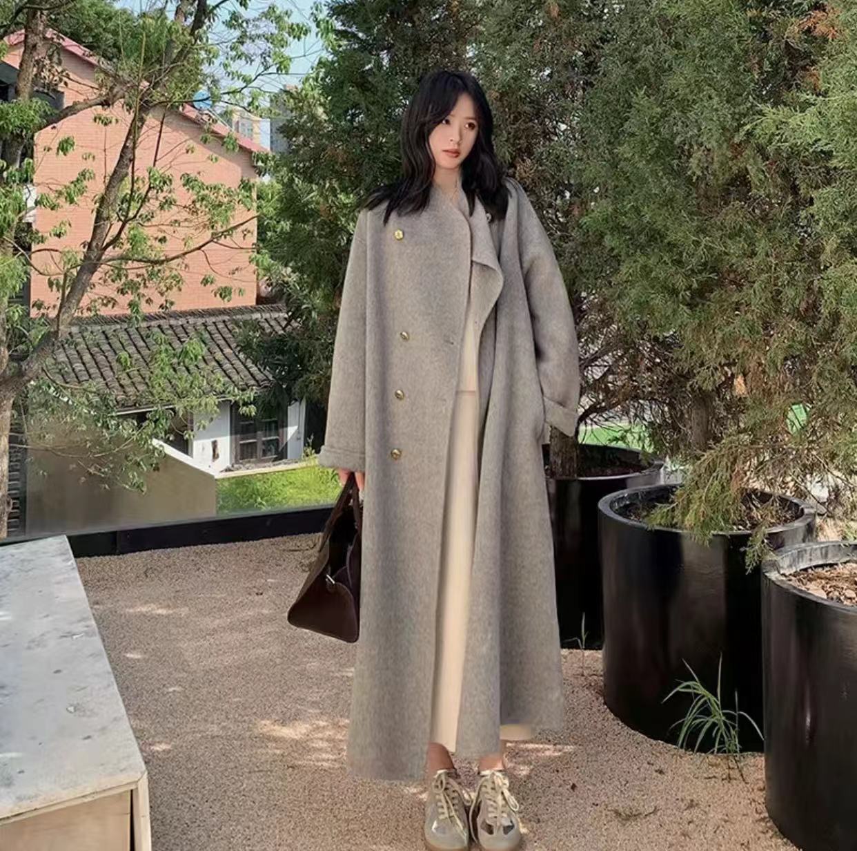 【日耳曼】秋冬新款100羊毛高端双面羊毛大衣韩剧女主显高毛呢外套