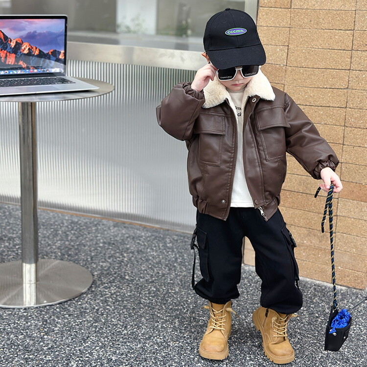 儿童加绒皮衣外套秋冬装1-8岁9帅宝宝洋气冬季加厚皮夹克男童棉衣