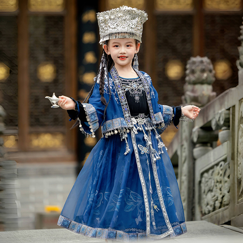 萌乎【幻蝶】汉服三月三儿童民族服饰春秋新款苗族三件套装-243557