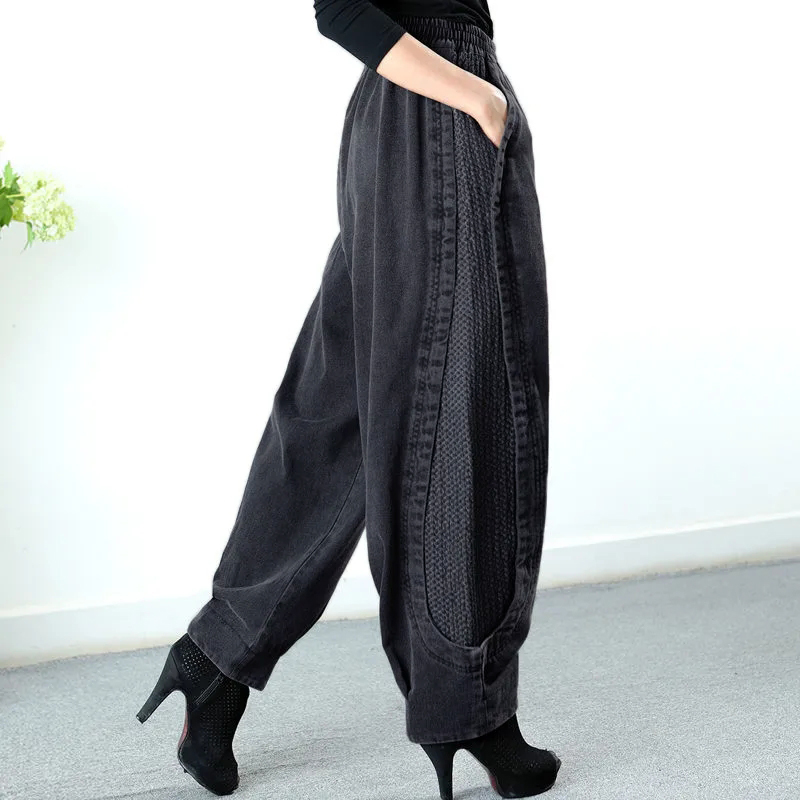 高腰牛仔裤女2025年秋冬加绒宽松显瘦大码灯笼裤休闲裤阔腿哈伦裤